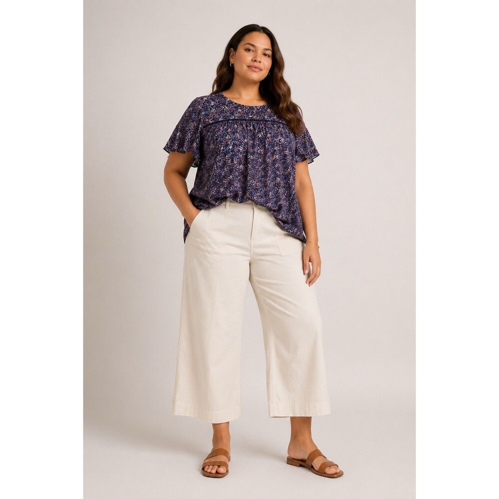 NWT Lane Bryant Floral Boho Cottagecore Babydoll Blouse Top 14/16 Blue